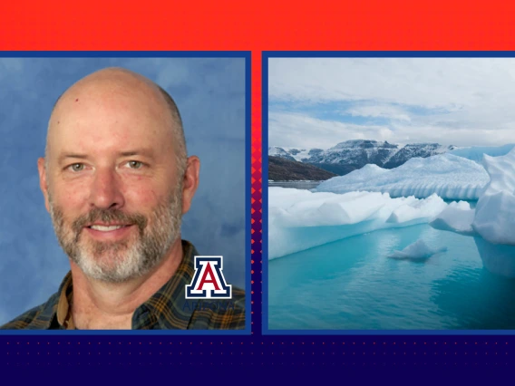 LEFT: University of Arizona planetary scientist Jack Holt. RIGHT: Melting glacier ice in Greenland.